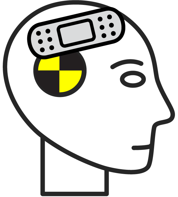 Graphic of crash test dummy with bandaid on head