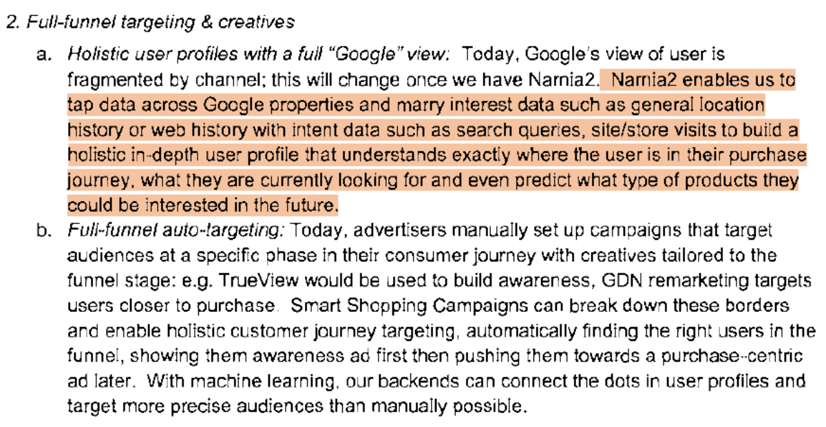 Image of page 126 of Google Doc entitled Display, Video Ads, Analytics and Apps. 