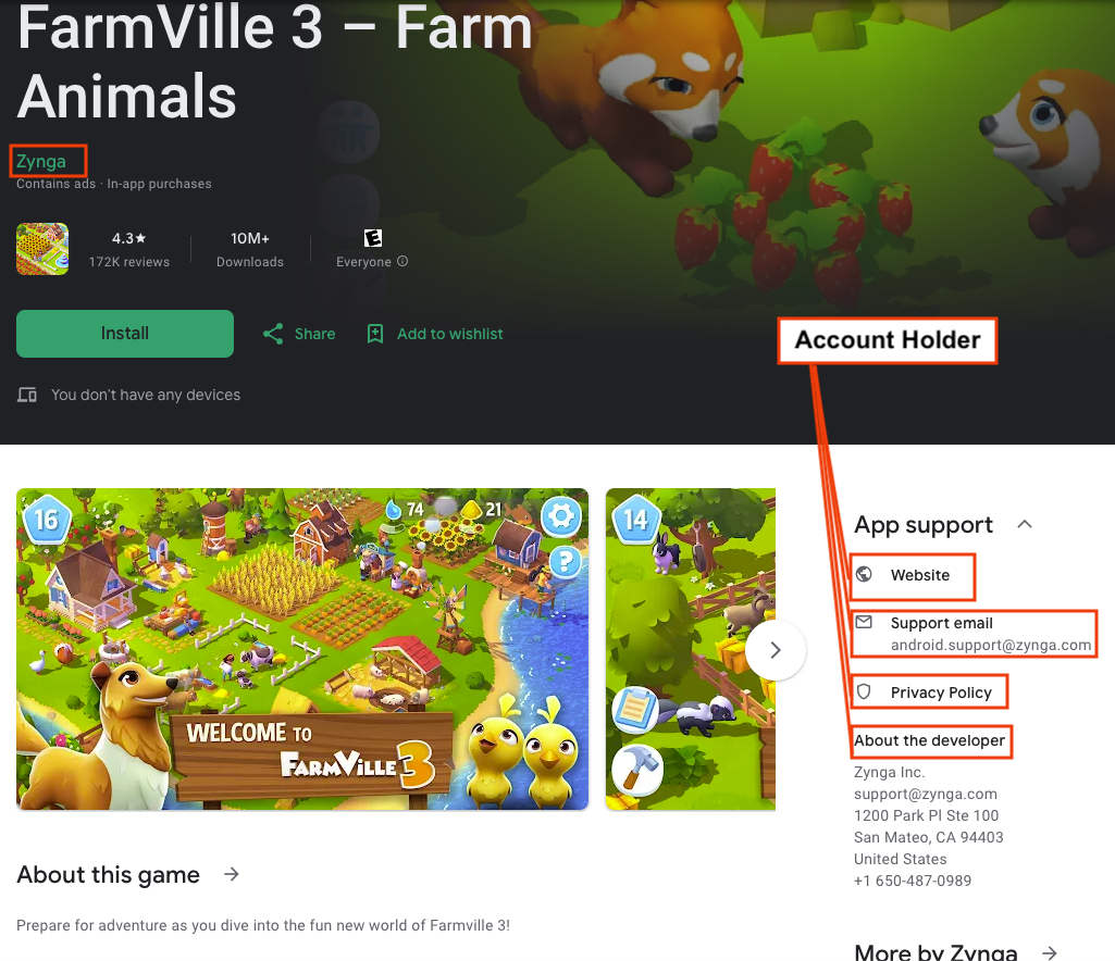 Screenshot of Farmville 3 in the Google Play store
